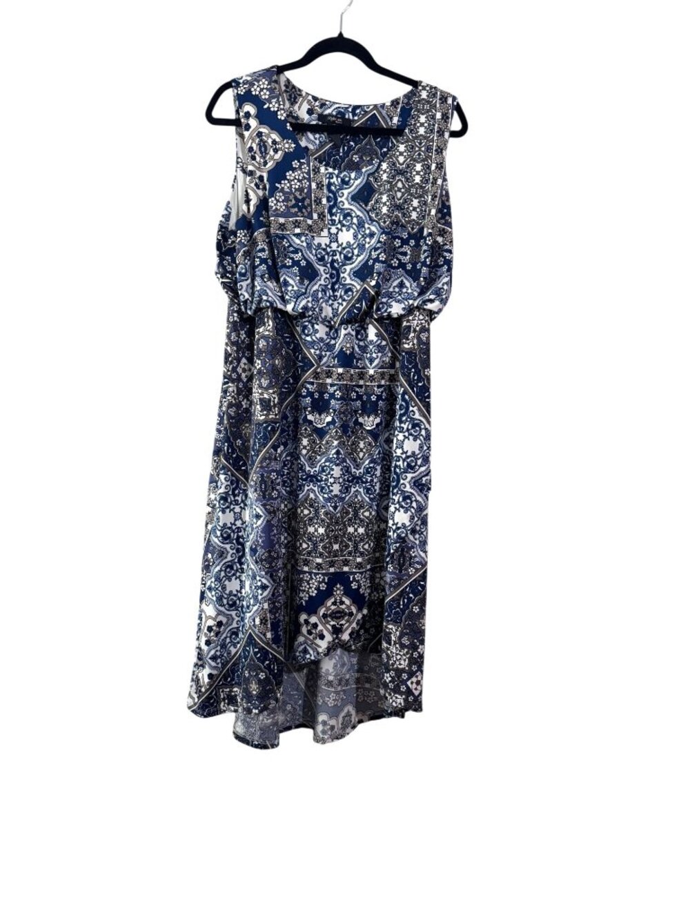 Style & Co Womens Sleeveless Blue & White Paisley Midi Dress OX Polyester Spande